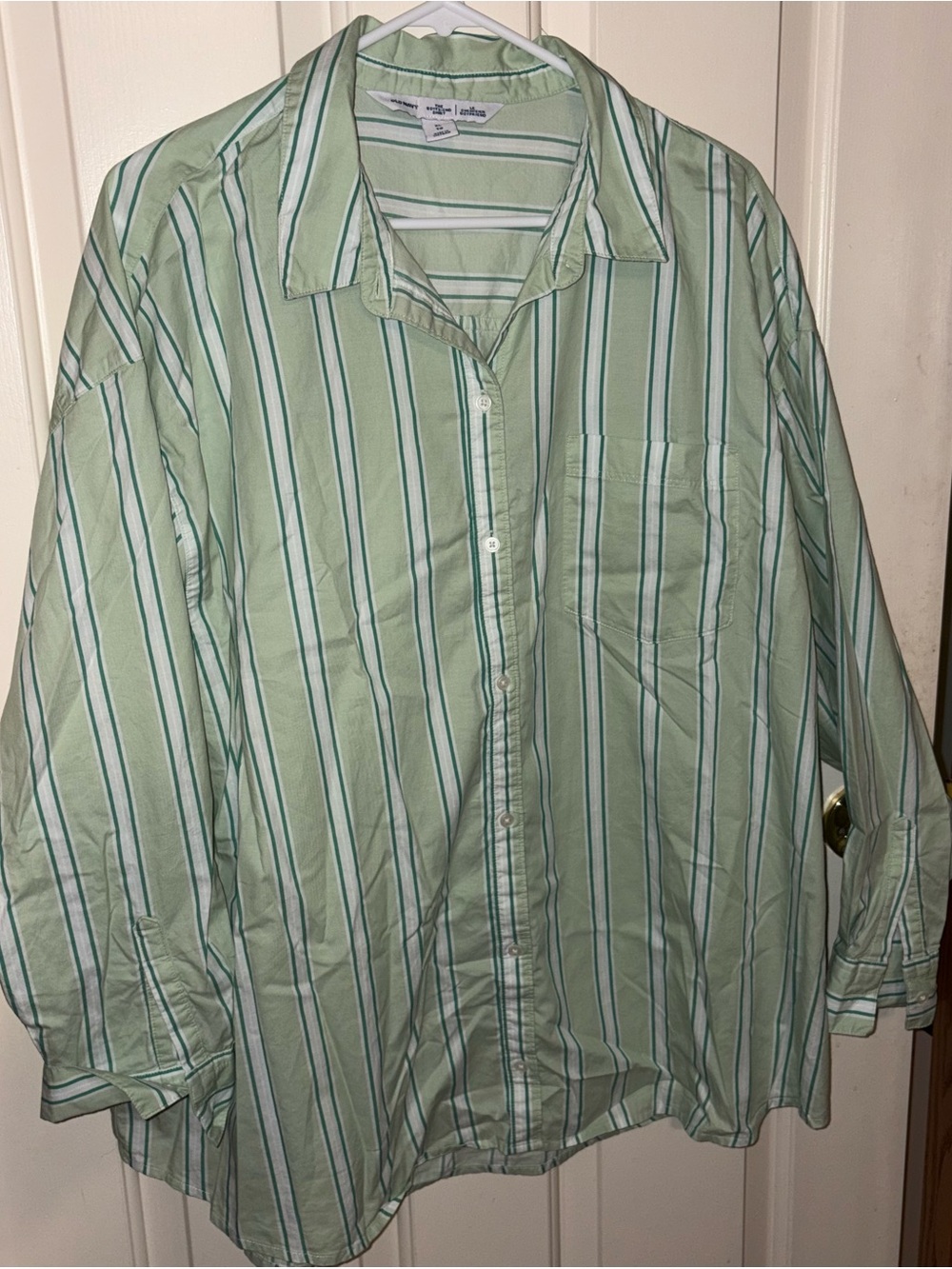 Old Navy Womens Green white Striped Button-Down Shirt XL